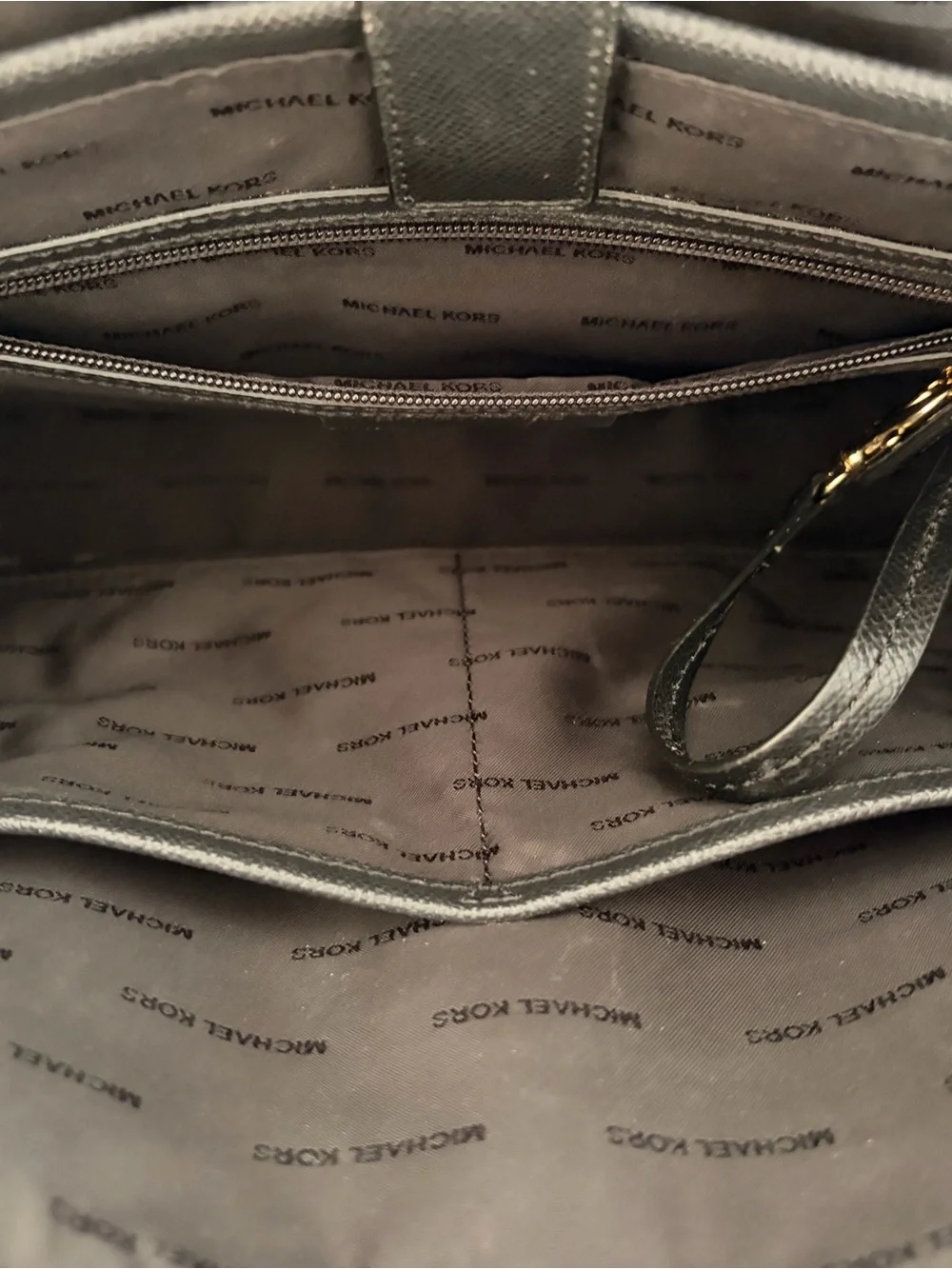 Michael Kors Black Leather Tote with Gold MK Accent